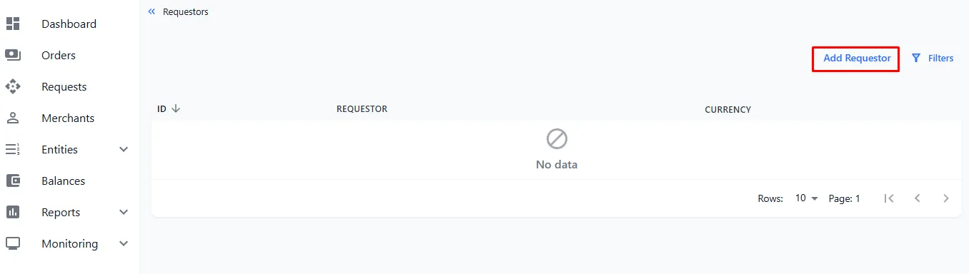 Requestors list with the Add Requestor button
