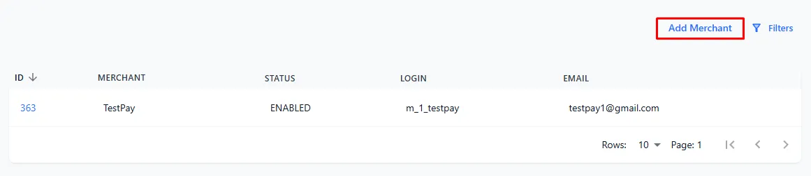 Add Merchant button