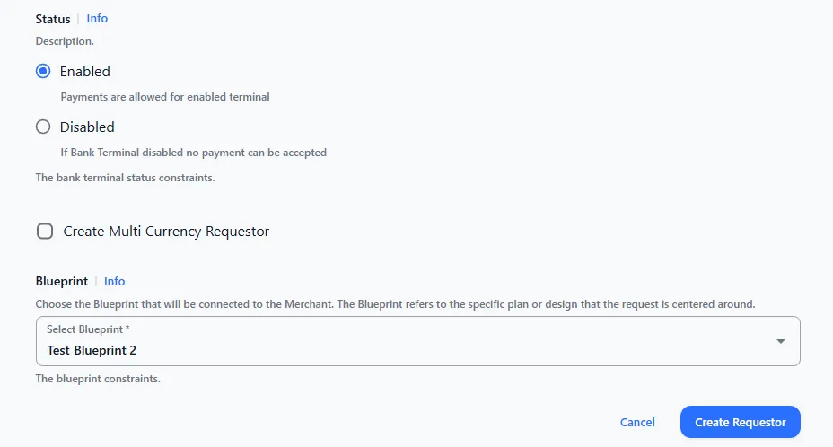 Create Requestor form