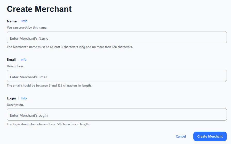 Add Merchant form